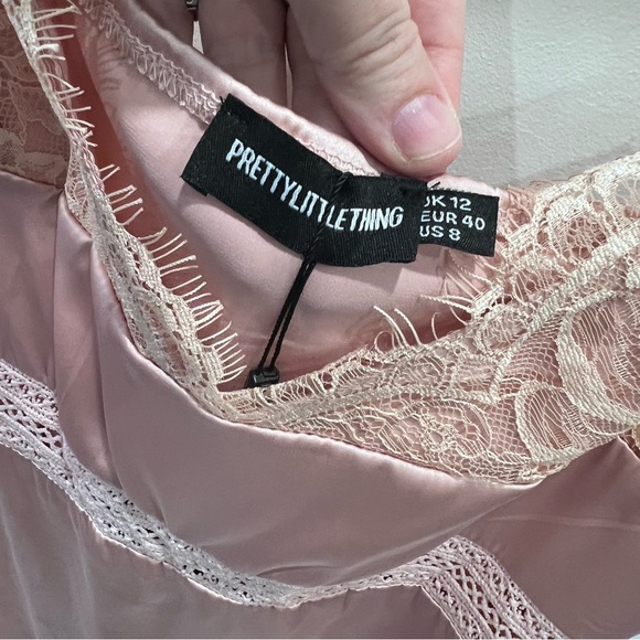 NWT PrettyLittleThing Coquette Satin Slip Dress Pink Lace Mini Y2K - Picture 4 of 11